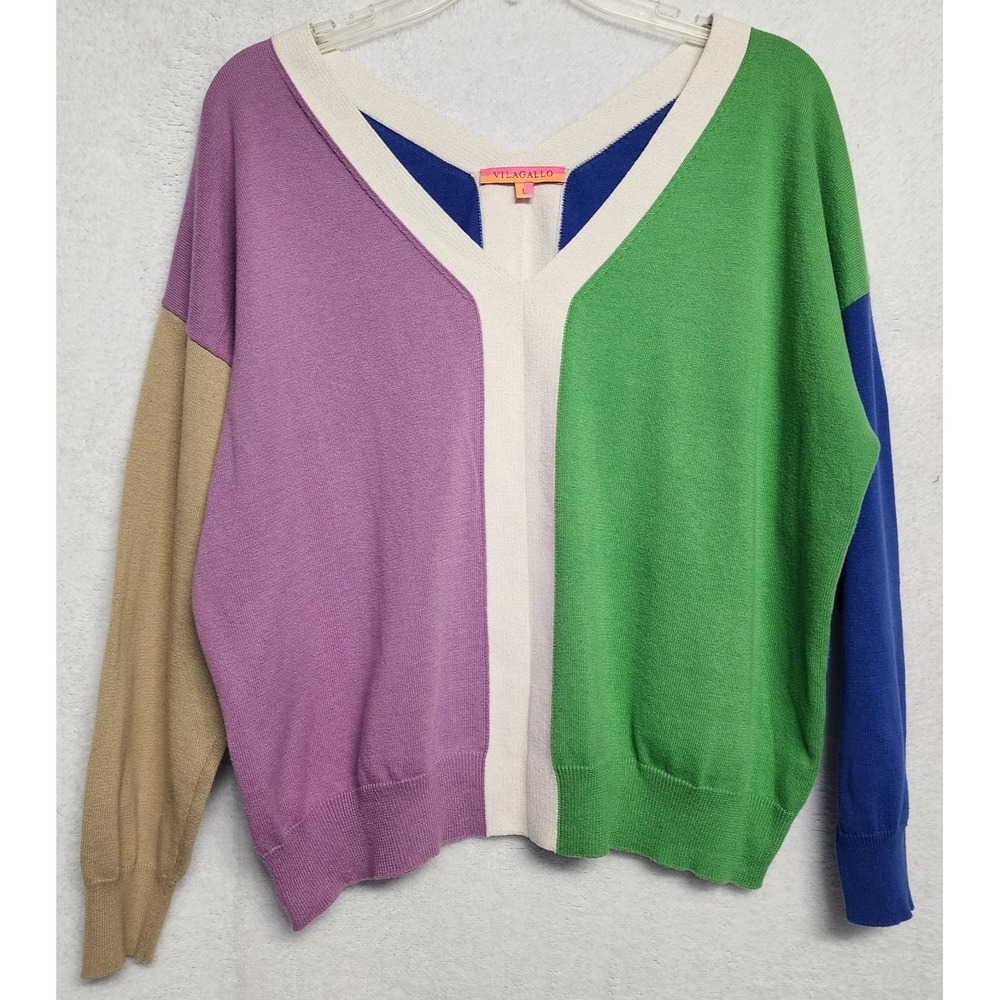 Vilagallo Colorblock Sweater Women's L Deep VNeck Lagenlook Spain